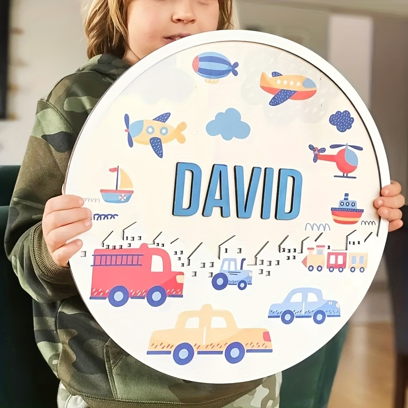 Baby Nursery Themes - Custom Transportation Wooden Name Sign for