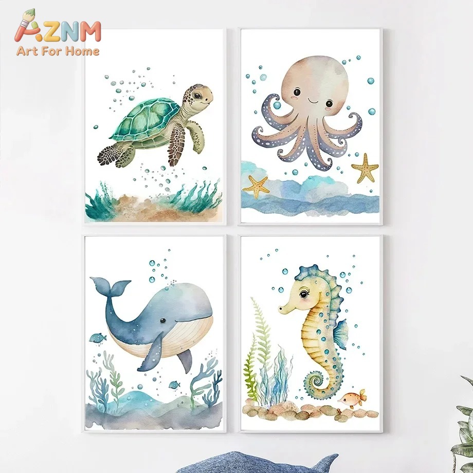 Baby Nursery Pictures - Cute Whale Sea Horse Octopus Crab