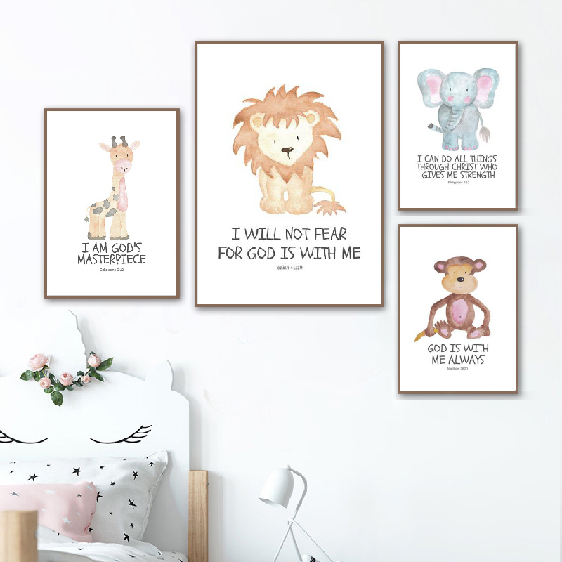 Baby Nursery Themes - Bible Verse Animal Prints Watercolor Safari
