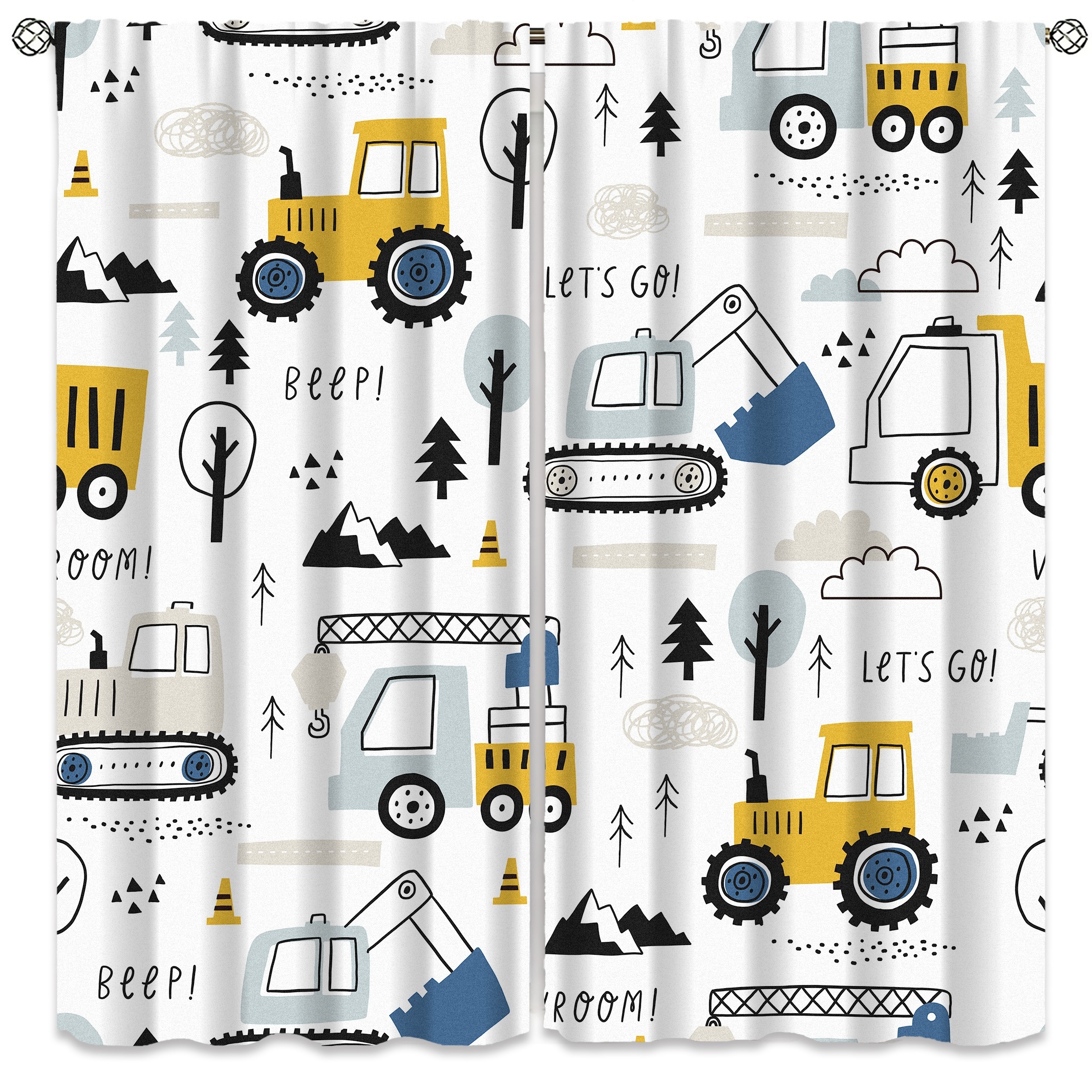 Baby Nursery Youtube - Kids Construction Vehicle Pattern Curtain for