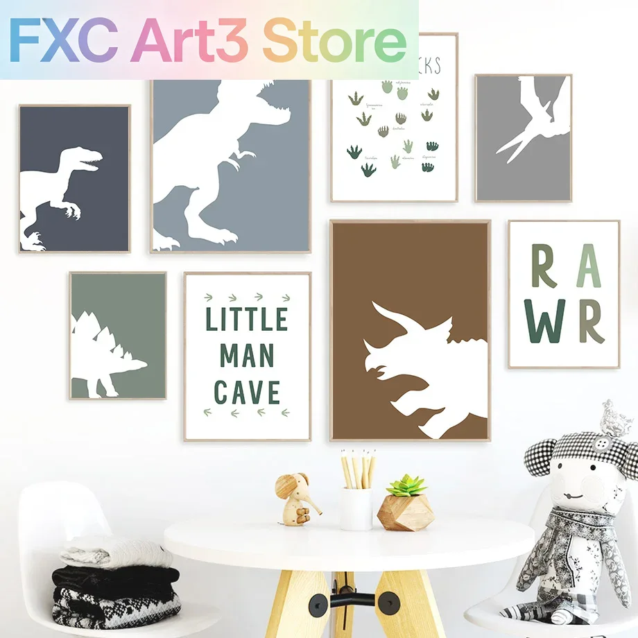 Baby Boy Nursery Quotes - Frameless Jurassic Dinosaur Tyrannosaurus Rex Triceratops