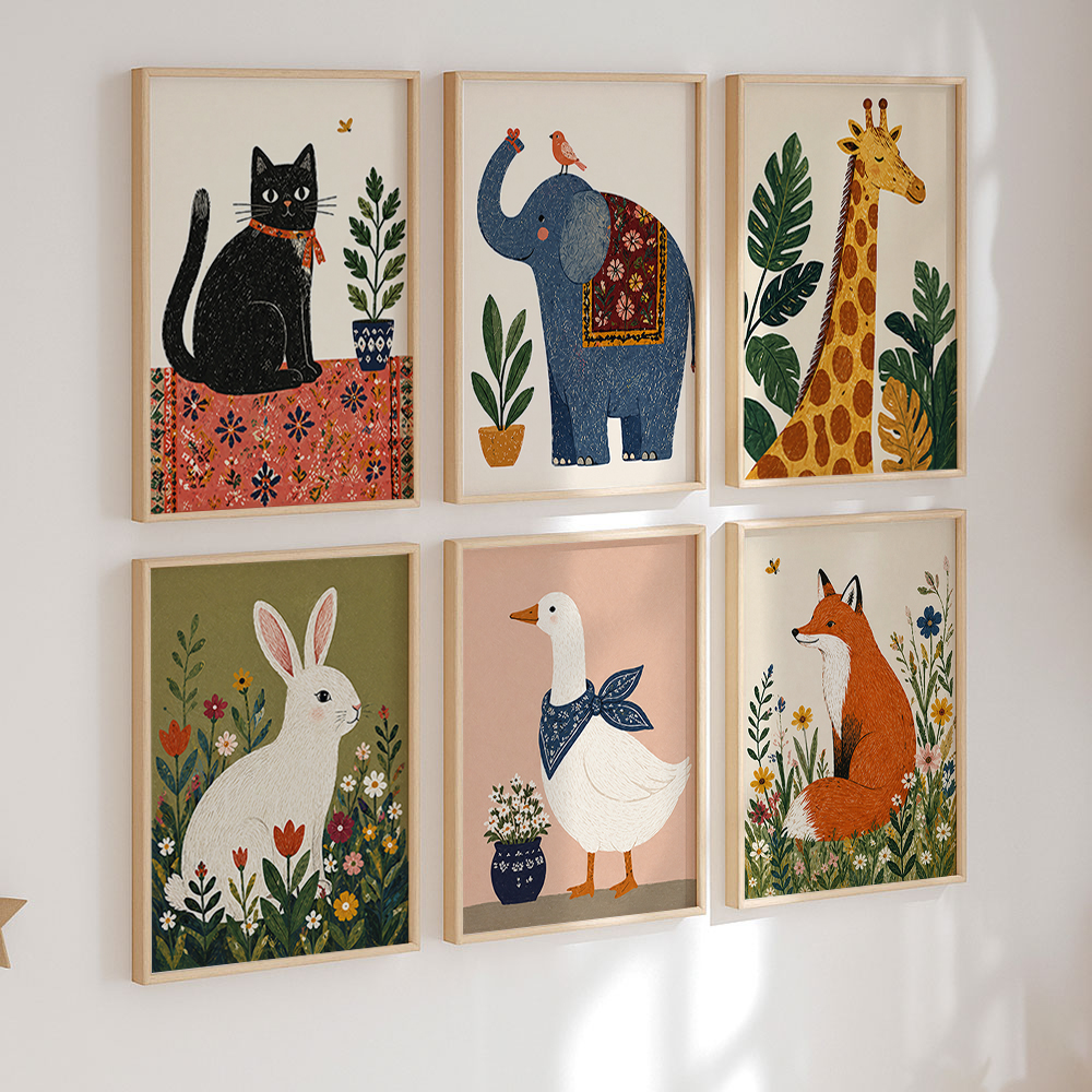Baby Nursery Elephant - Boho Scandinavian Woodland Animal Canvas Poster