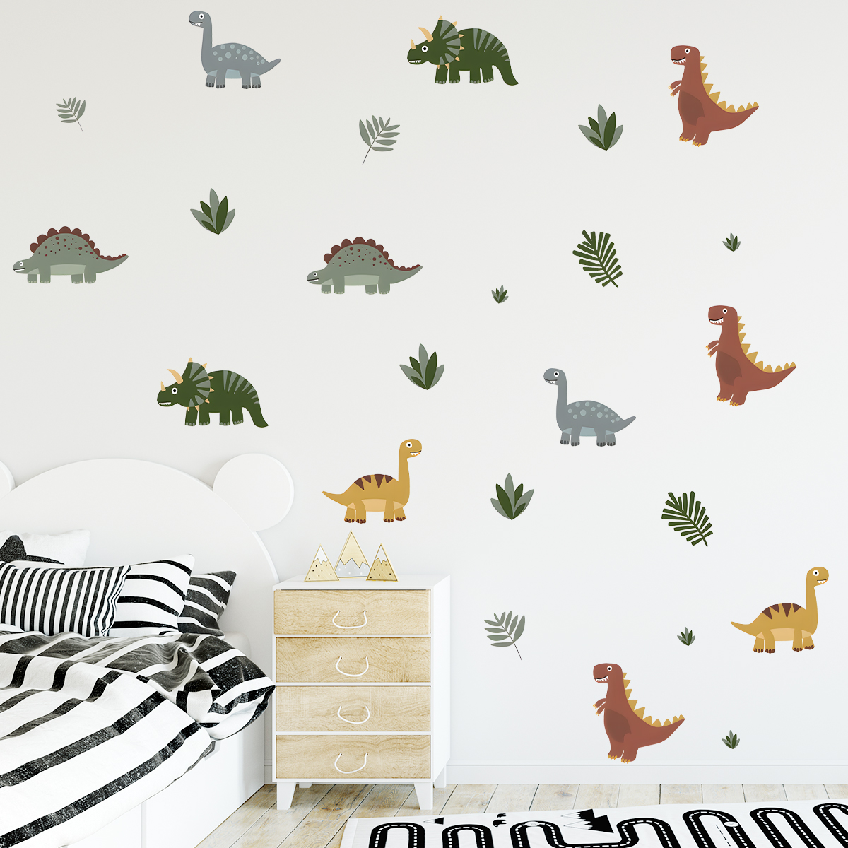 Baby Nursery Wallpaper - Cartoon Cute Dinosaur Leaf Animal Wall