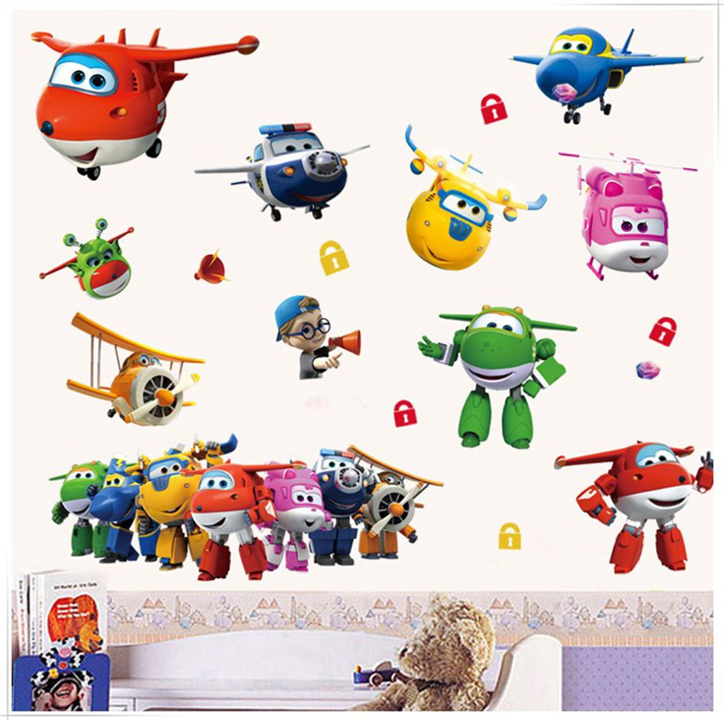 Hot Cartoon Super Wings Deform – обзор и цена Baby Nursery Wallpaper
