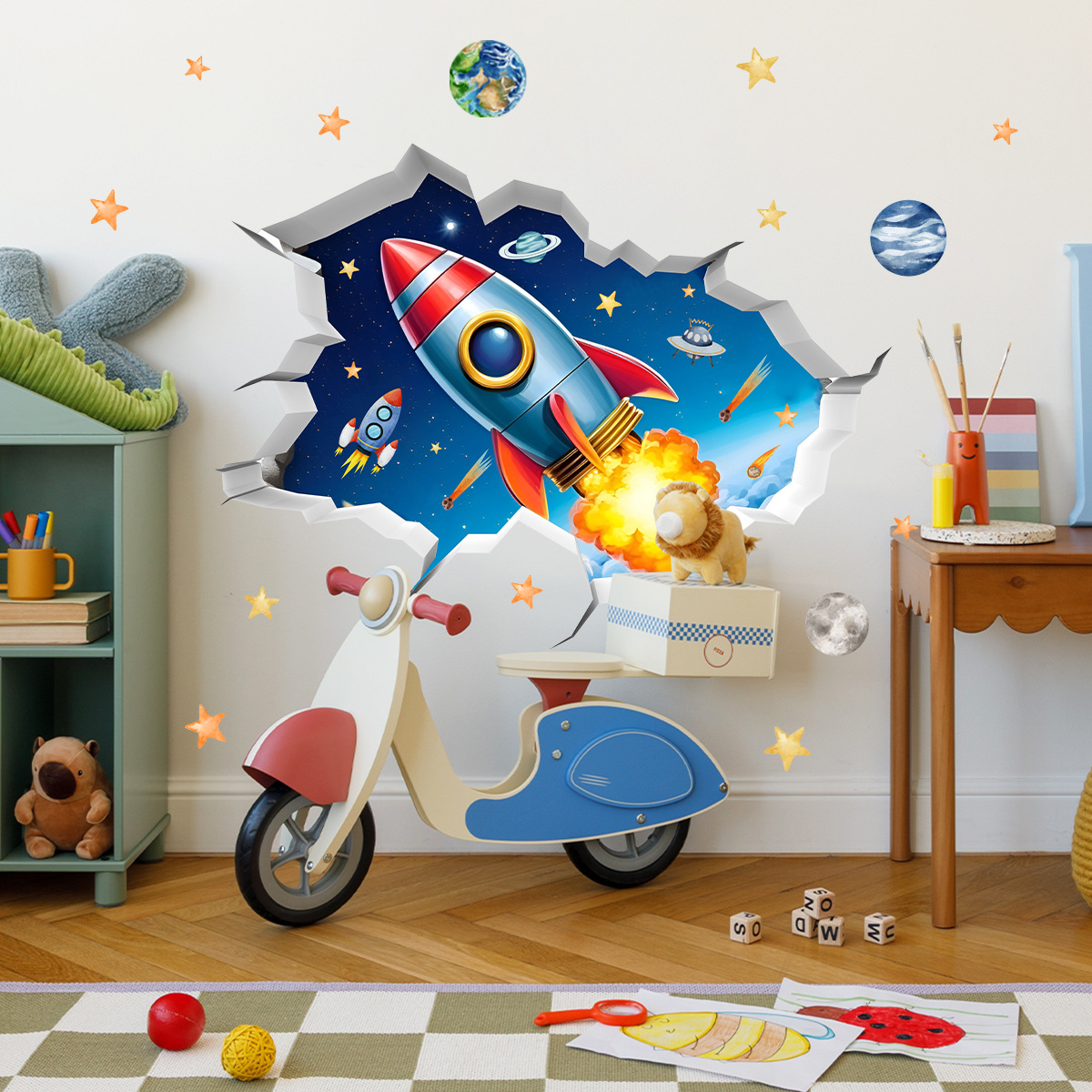 3D Universe Rocket Planets Bro – обзор и цена Baby Nursery Wallpaper