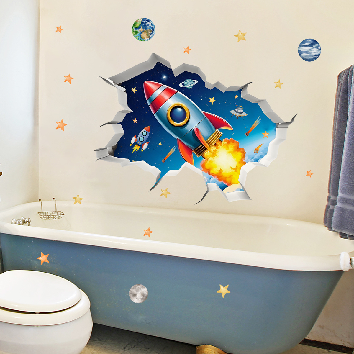 3D Universe Rocket Planets Bro – обзор и цена Baby Nursery Wallpaper