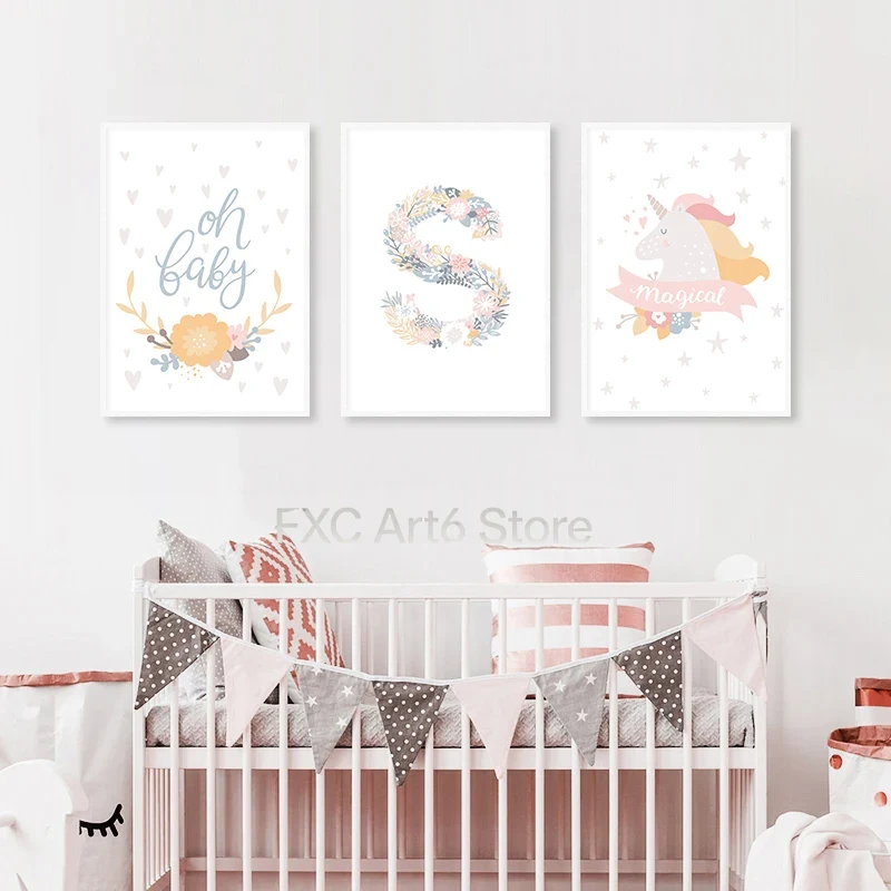 1PC frameless Floral Alphabet  – обзор и цена Baby Nursery Pink