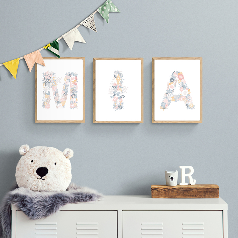 1PC frameless Floral Alphabet  – обзор и цена Baby Nursery Pink