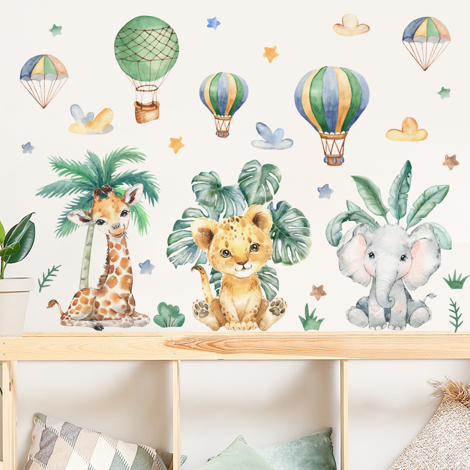 Cartoon Jungle Animals Leaves  – обзор и цена Baby Nursery Wallpaper