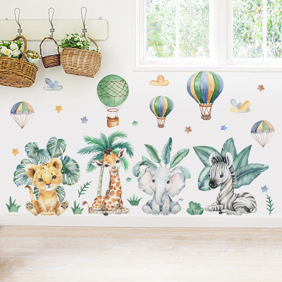 Cartoon Jungle Animals Leaves  – обзор и цена Baby Nursery Wallpaper