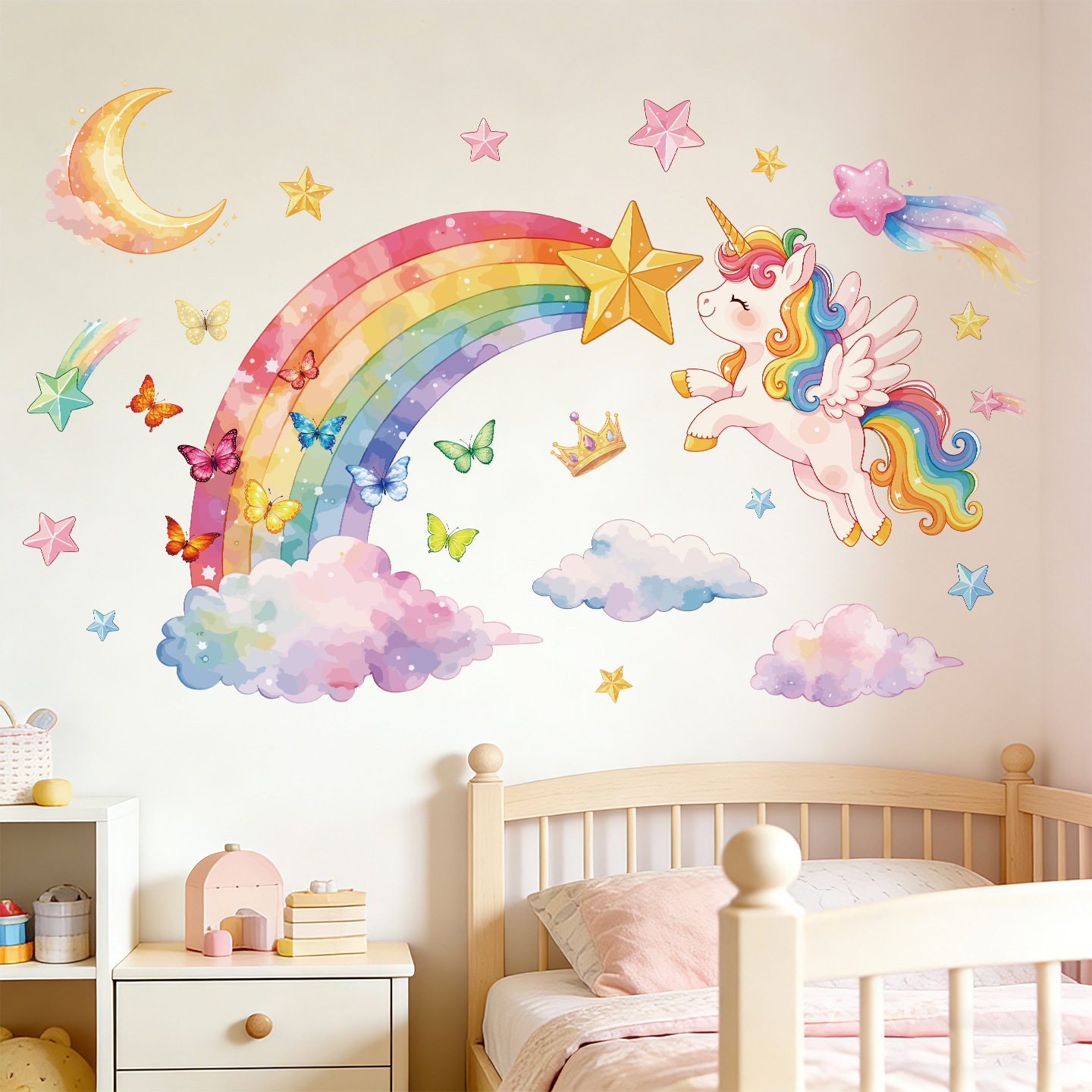 Unicorn Rainbow Butterfly Wall – обзор и цена Baby Nursery Wallpaper