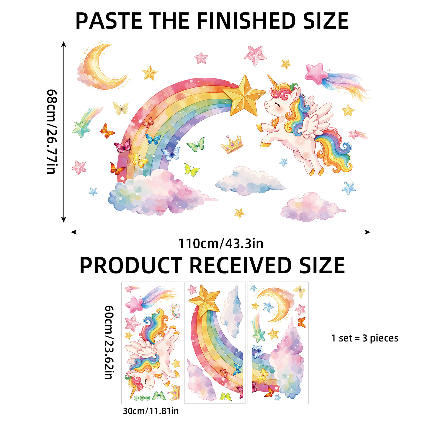 Unicorn Rainbow Butterfly Wall – обзор и цена Baby Nursery Wallpaper