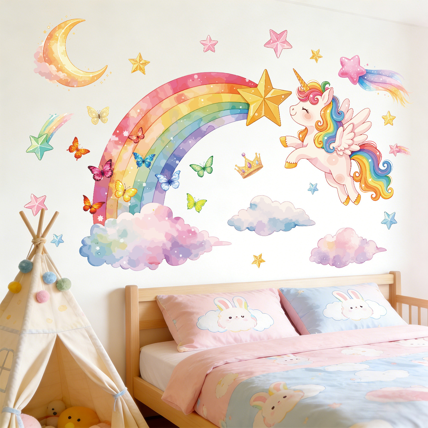 Unicorn Rainbow Butterfly Wall – обзор и цена Baby Nursery Wallpaper