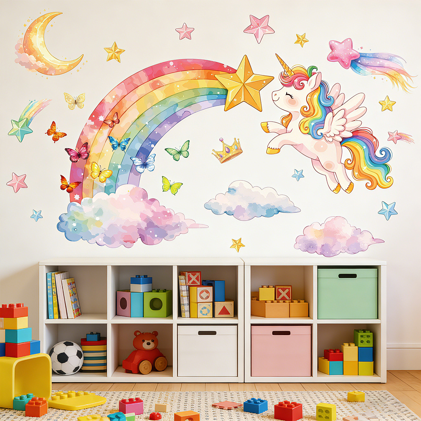 Unicorn Rainbow Butterfly Wall – обзор и цена Baby Nursery Wallpaper