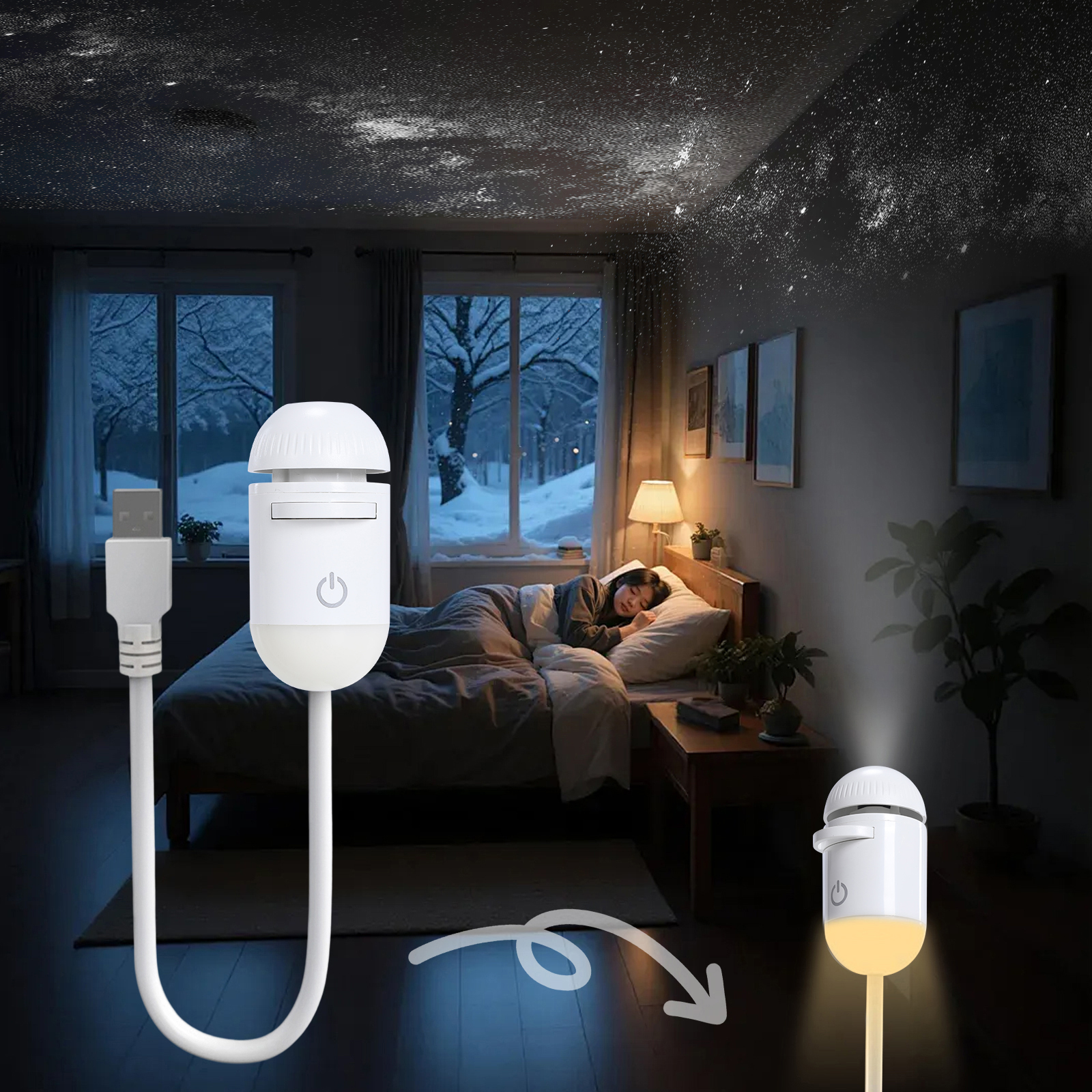 2-in-1 Mini Galaxy 360° Rotate – обзор и цена Night Light Projector Stars
