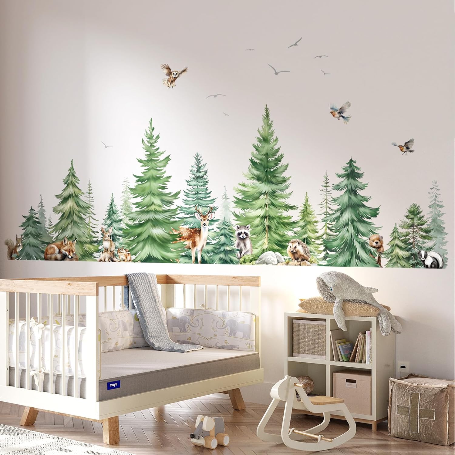 Large Watercolor Pine Tree Ani – обзор и цена Baby Nursery Wallpaper