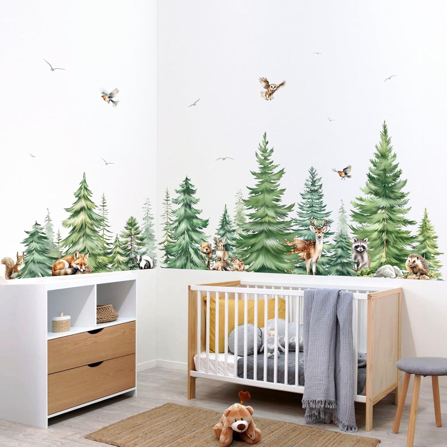 Large Watercolor Pine Tree Ani – обзор и цена Baby Nursery Wallpaper