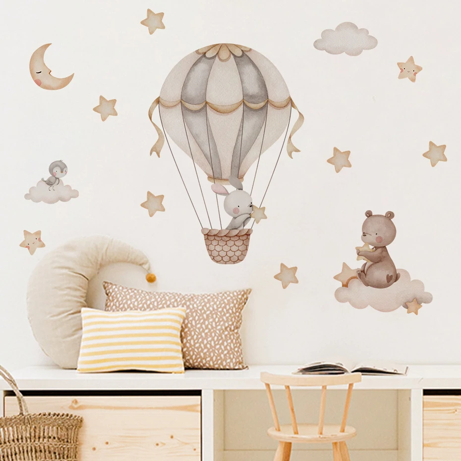 Watercolor Bear Hot Air Balloo – обзор и цена Baby Nursery Wallpaper