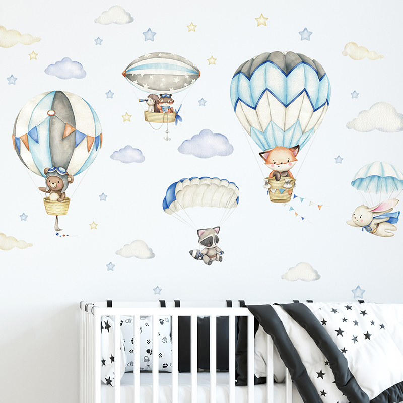 Cartoon Cute Animals Hot Air B – обзор и цена Baby Nursery Wallpaper