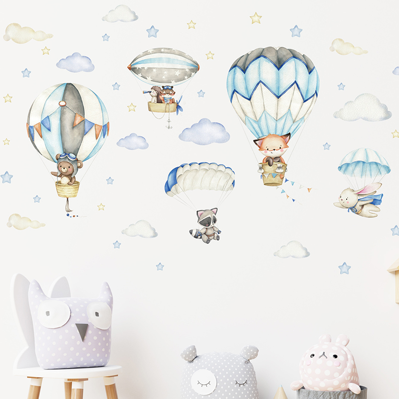 Cartoon Cute Animals Hot Air B – обзор и цена Baby Nursery Wallpaper