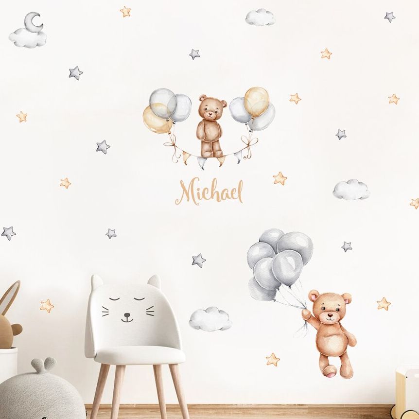 Custom Baby Name Bear Balloons – обзор и цена Baby Nursery Wallpaper