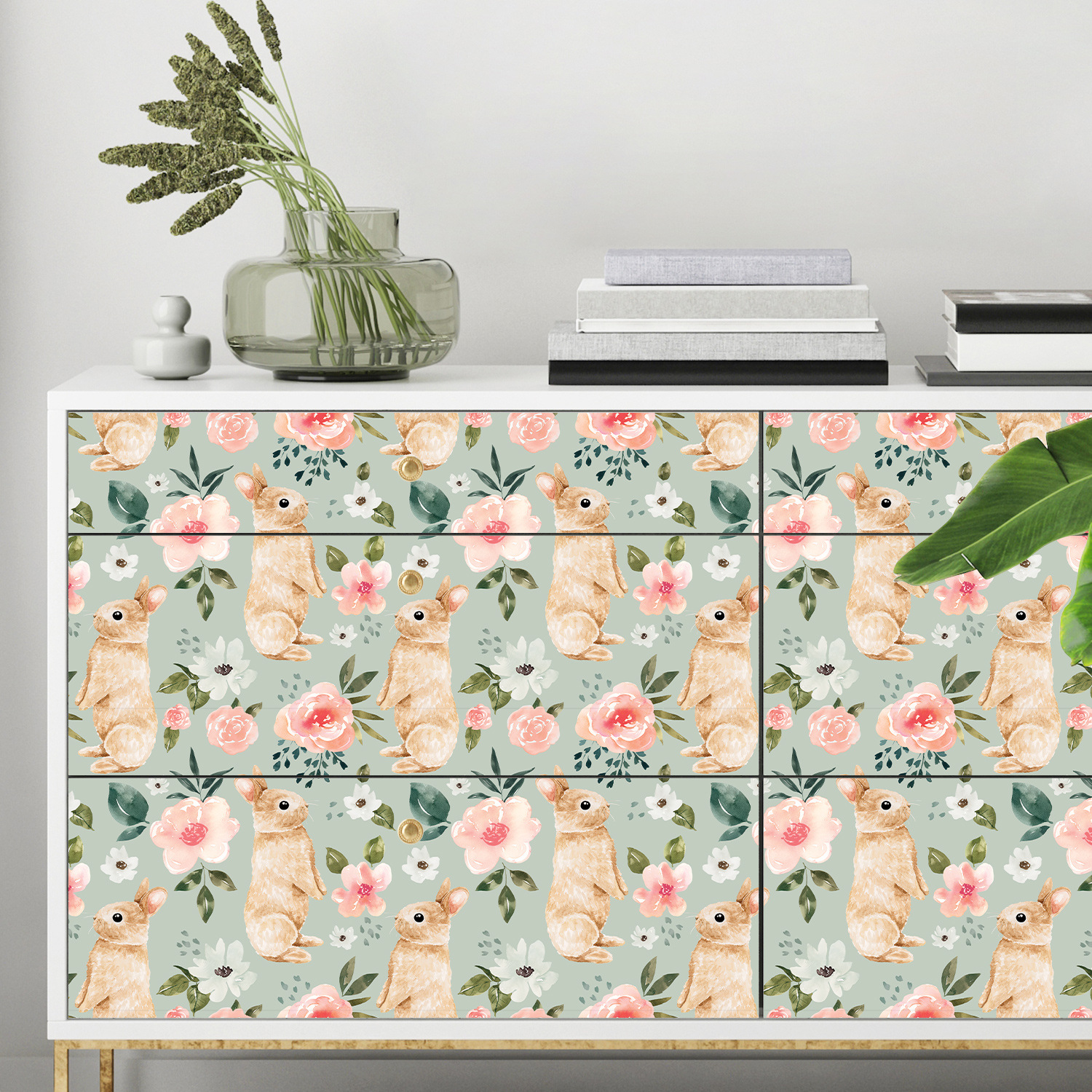 Sage Green Bunny Floral Wallpa – обзор и цена Baby Nursery Pink