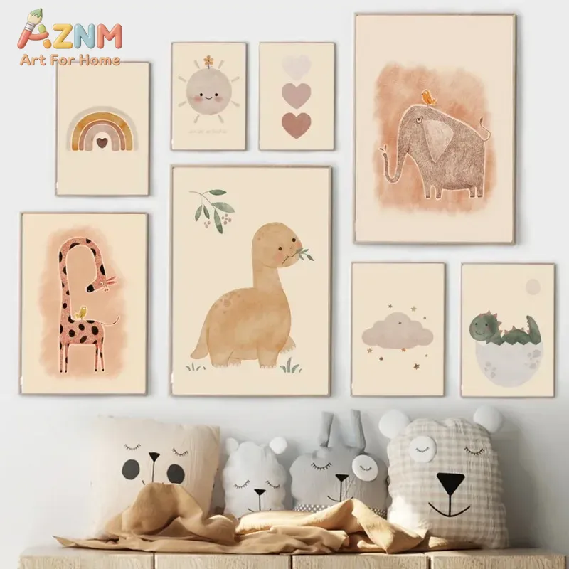 AZNM Neutral Watercolor Dinosa – обзор и цена Baby Nursery Elephant