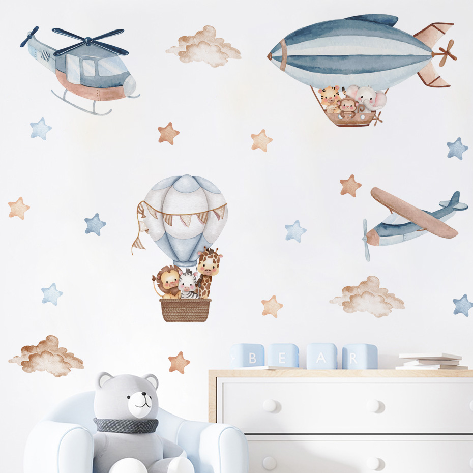 Watercolor Animals Hot Air Bal – обзор и цена Baby Nursery Wallpaper