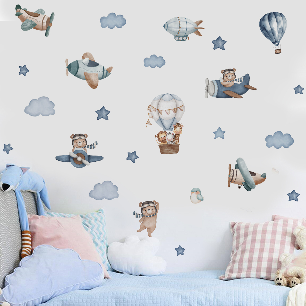 Watercolor Animals Hot Air Bal – обзор и цена Baby Nursery Wallpaper