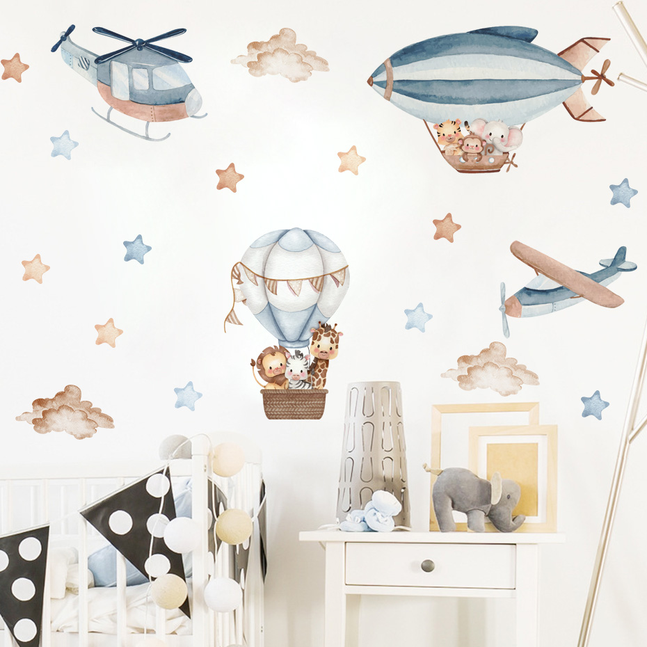 Watercolor Animals Hot Air Bal – обзор и цена Baby Nursery Wallpaper