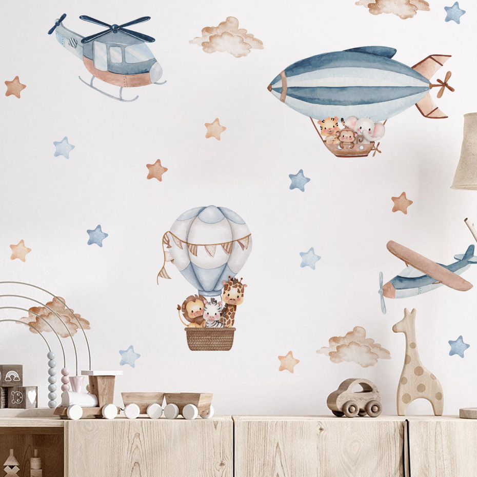 Watercolor Animals Hot Air Bal – обзор и цена Baby Nursery Wallpaper