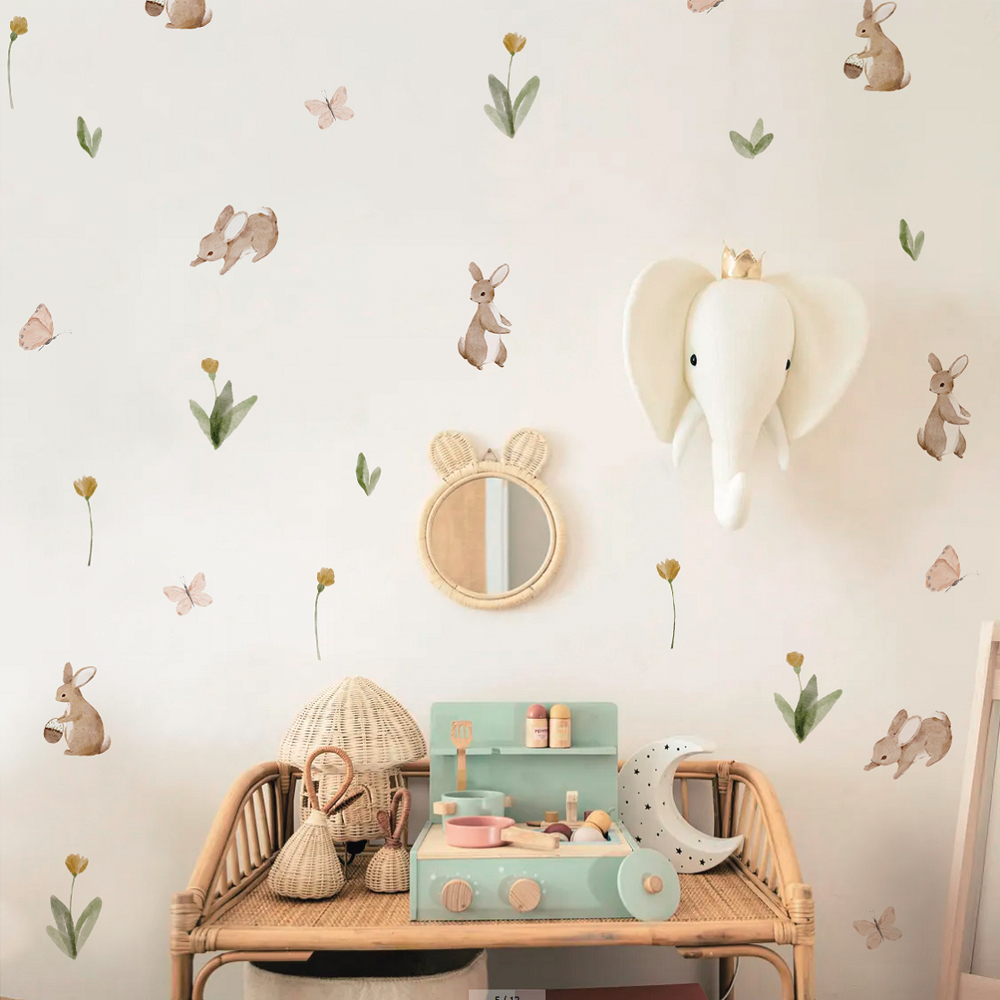 Summertime Watercolor  Cute Bu – обзор и цена Baby Nursery Wallpaper