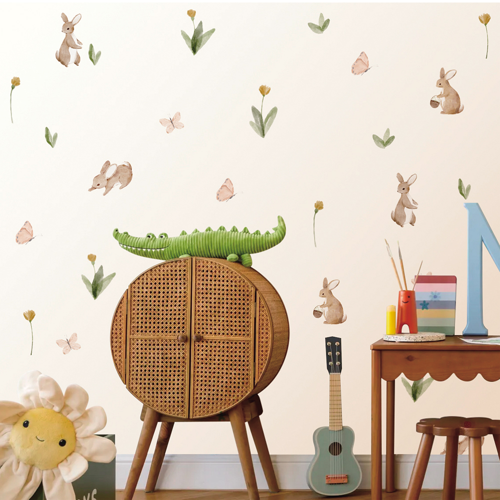 Summertime Watercolor  Cute Bu – обзор и цена Baby Nursery Wallpaper
