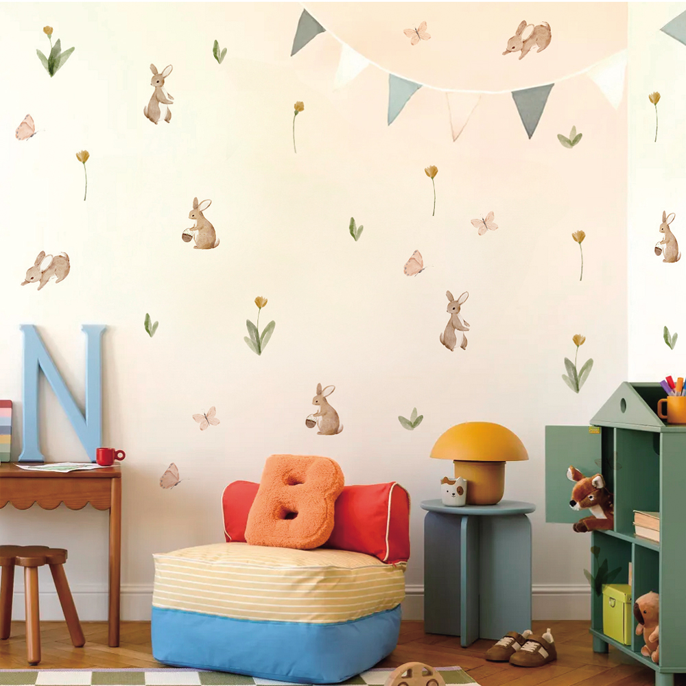 Summertime Watercolor  Cute Bu – обзор и цена Baby Nursery Wallpaper