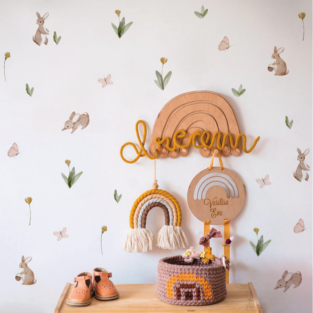 Summertime Watercolor  Cute Bu – обзор и цена Baby Nursery Wallpaper
