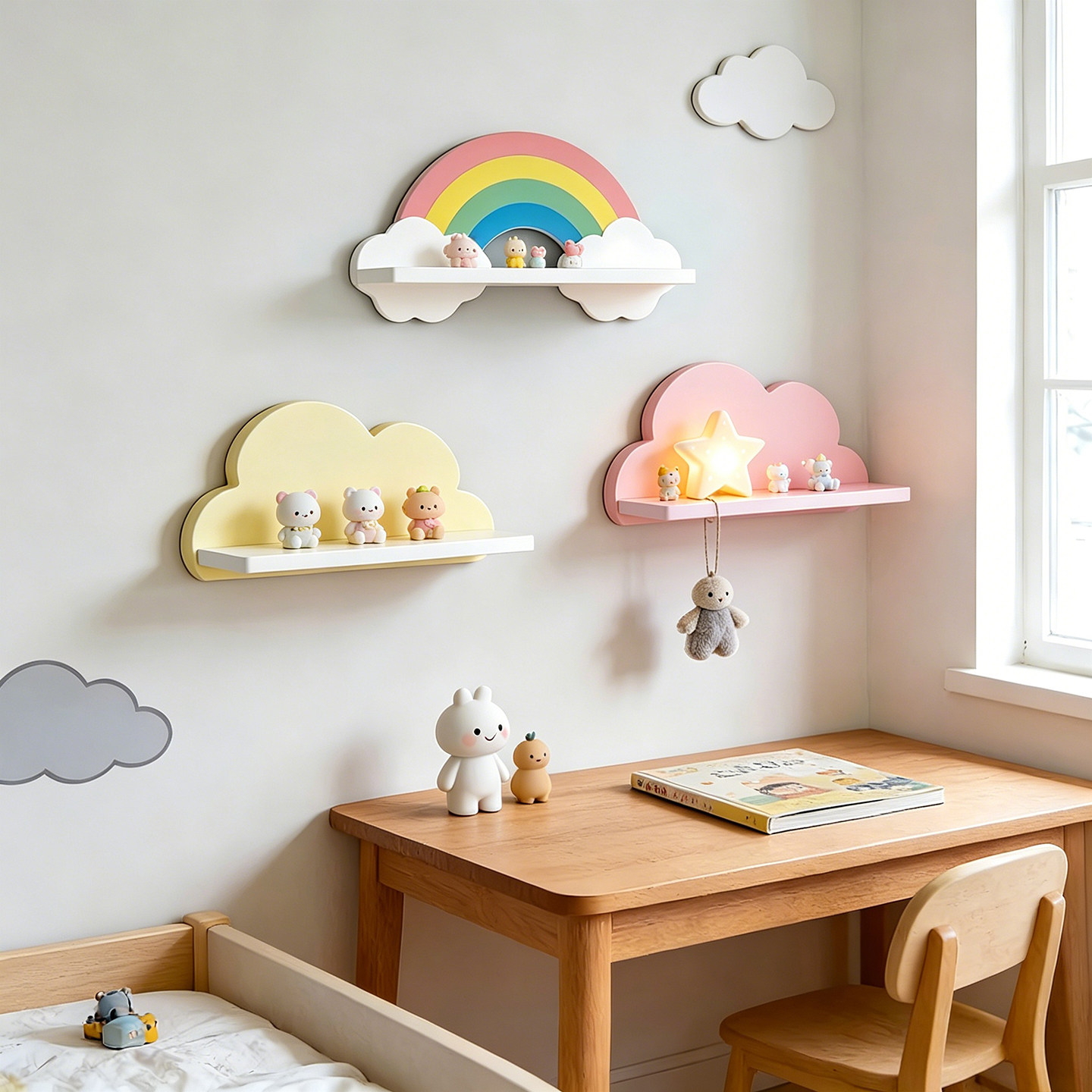 Cute Cloud Shaped Solid Wood F – обзор и цена Baby Nursery Shelves