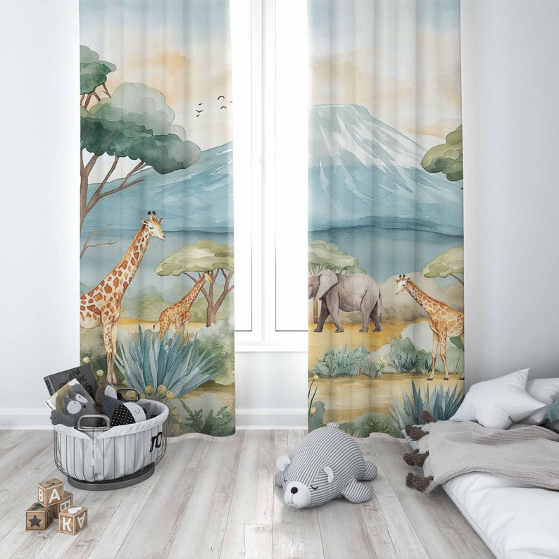 Safari Animals Kids Curtains B – обзор и цена Baby Nursery Hospital