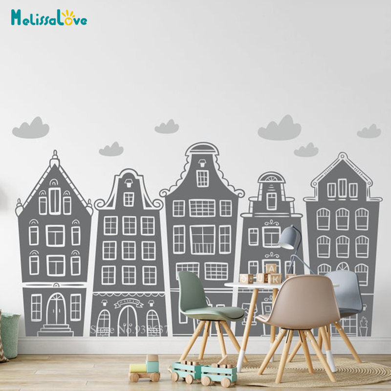 Scandinavian Houses & Clouds D – обзор и цена Baby Nursery Wallpaper