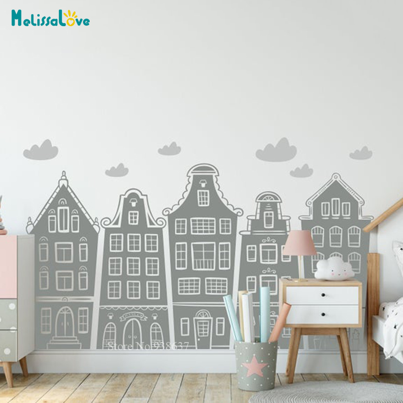 Scandinavian Houses & Clouds D – обзор и цена Baby Nursery Wallpaper