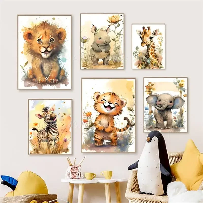 Watercolor Lion Giraffe Tiger  – обзор и цена Baby Nursery Elephant