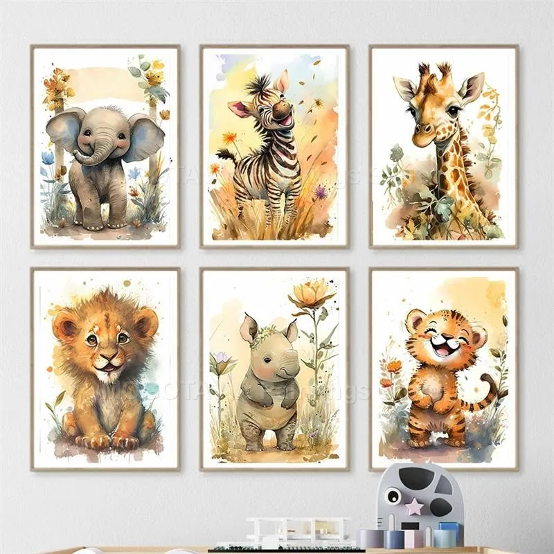 Watercolor Lion Giraffe Tiger  – обзор и цена Baby Nursery Elephant