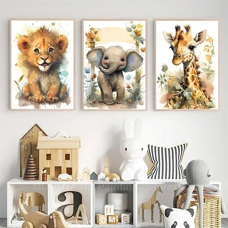 Watercolor Lion Giraffe Tiger  – обзор и цена Baby Nursery Elephant