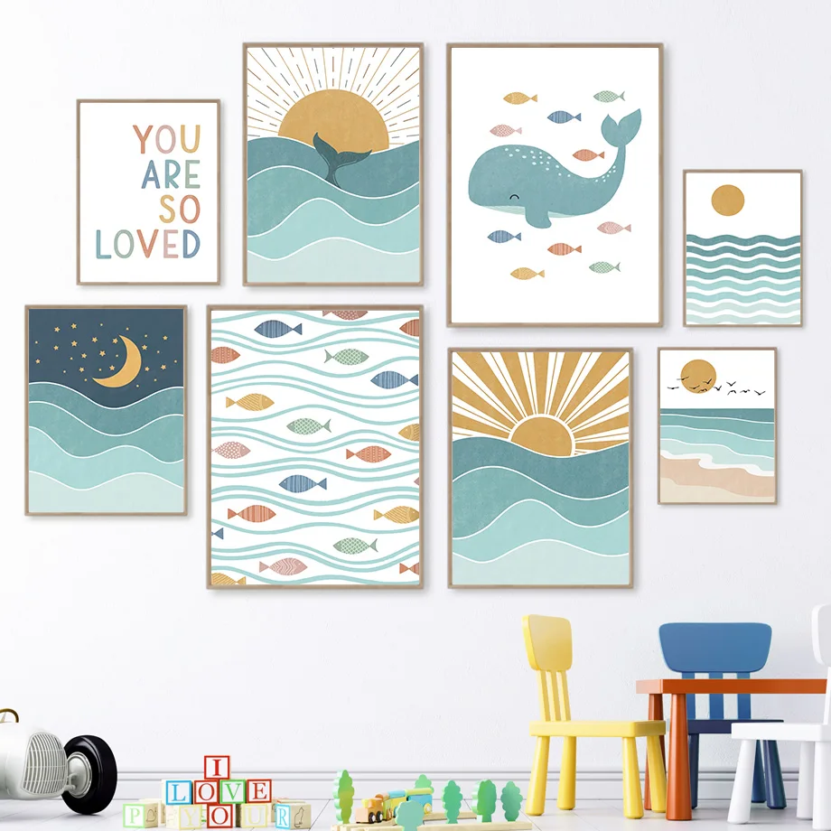 1pc frameless Fish Whale Seagu – обзор и цена Baby Boy Nursery Quotes
