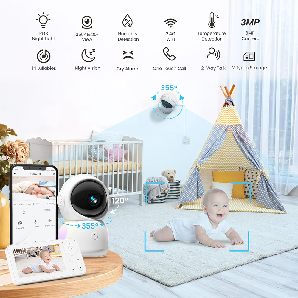 2K Baby Monitor with 2 Cameras – обзор и цена Baby Nursery Light