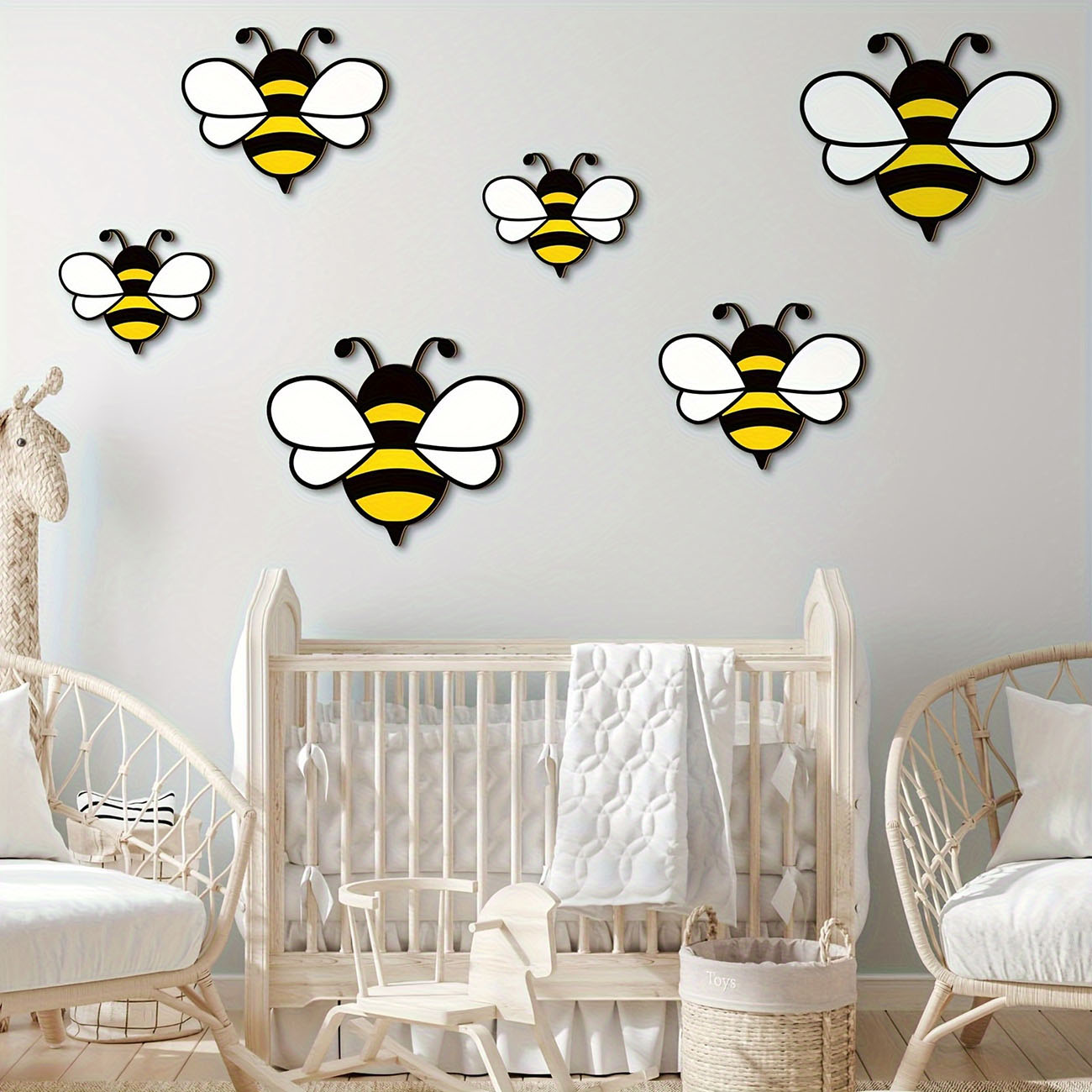 6Pcs Cute Bee Wooden Wall Stic – обзор и цена Baby Nursery Wallpaper
