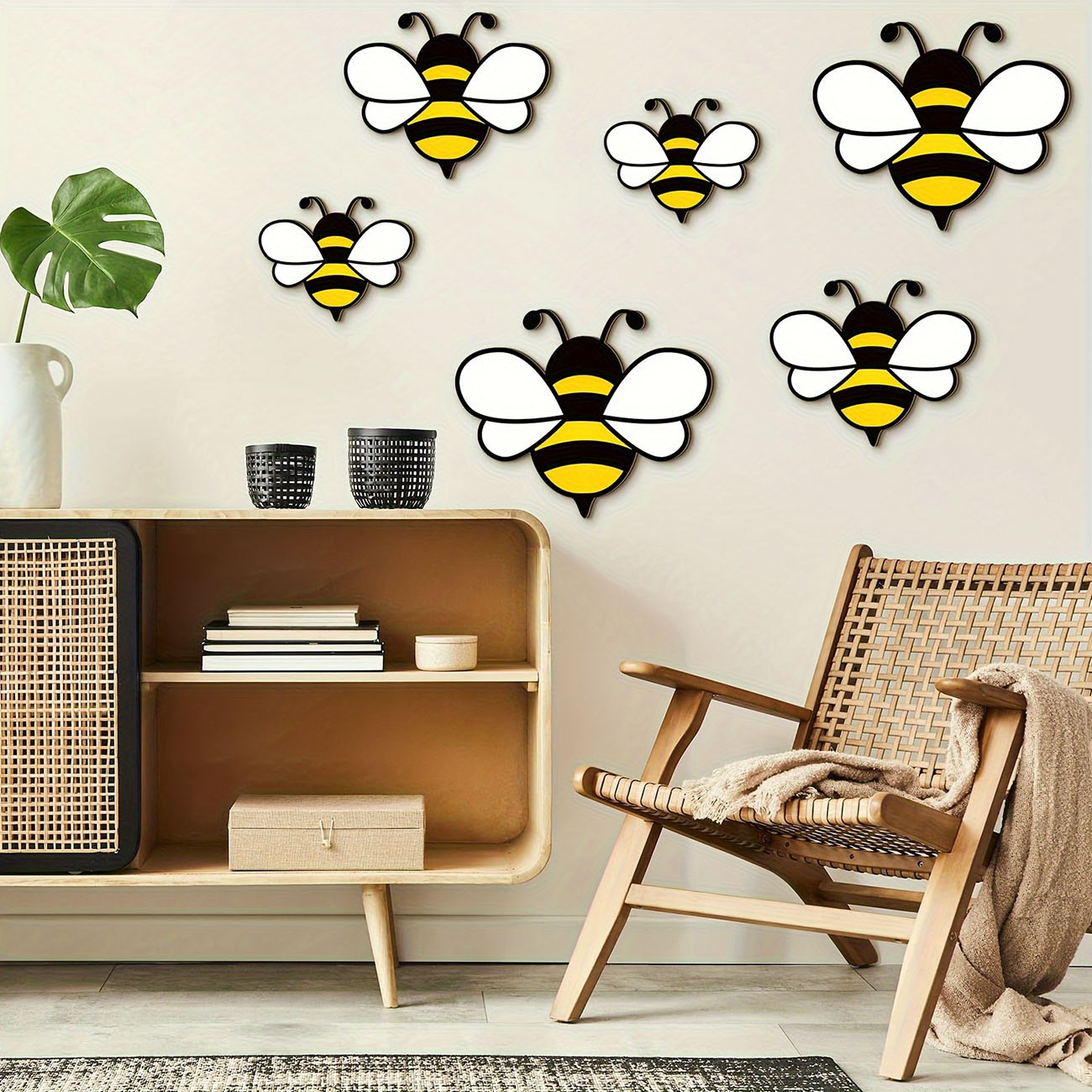 6Pcs Cute Bee Wooden Wall Stic – обзор и цена Baby Nursery Wallpaper