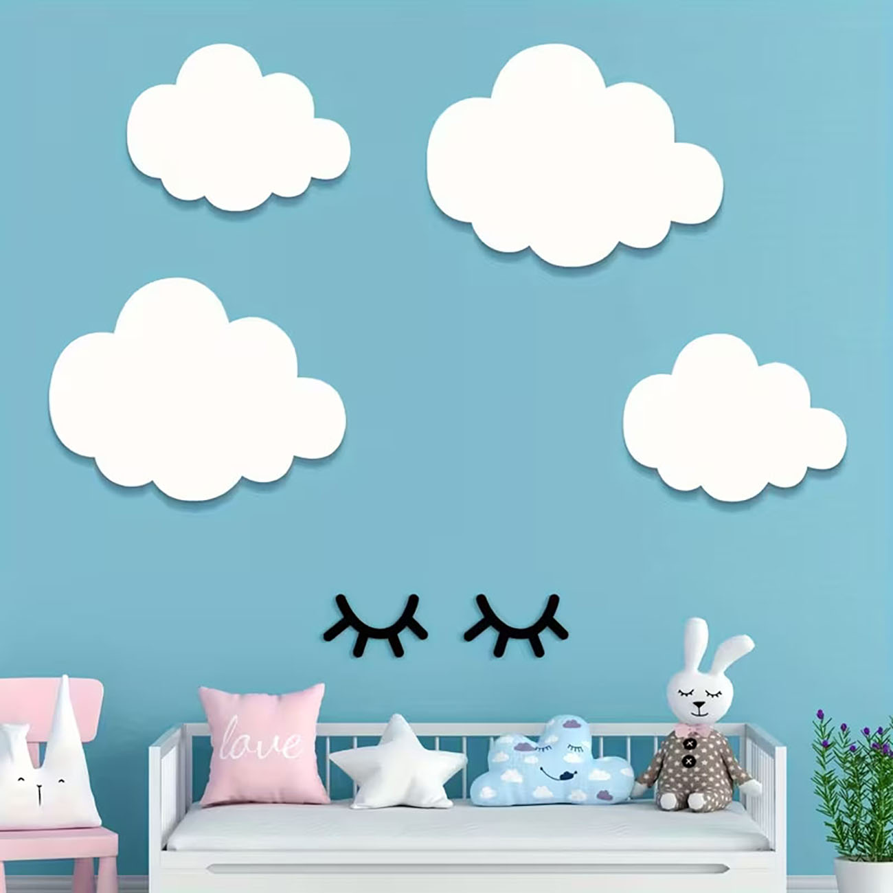 6Pcs Cloud & Eyelash Wooden Wa – обзор и цена Baby Nursery Wallpaper