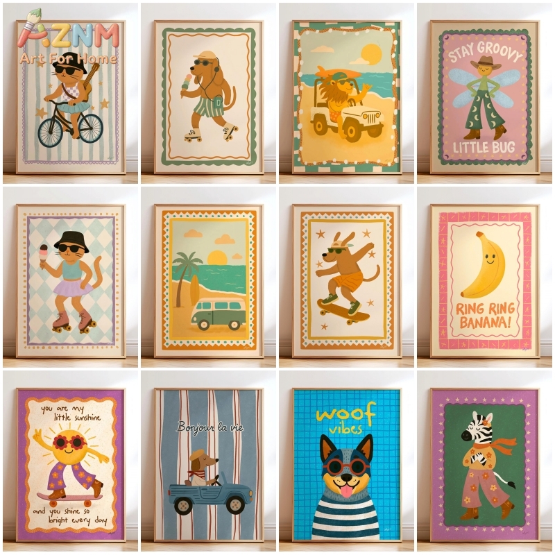 AZNM Retro Groovy Cute Animal  – обзор и цена Baby Nursery Pictures
